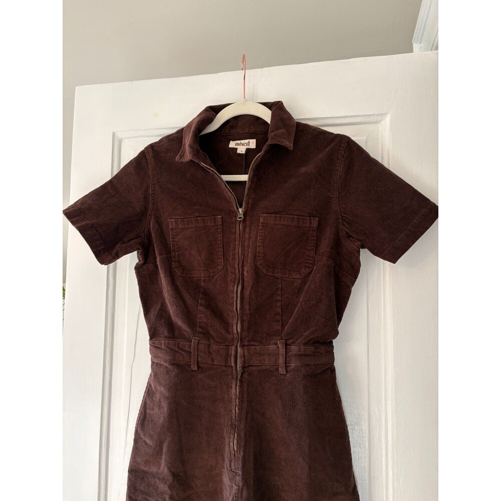 Mixed by Nasrin Quincy Jumpsuit Coffee Corduroy Brown Stretch Minimalist Sz S - Picture 2 of 4